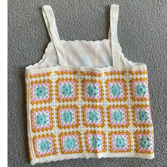 Vintage Rare Editions Tank Top 10 Medium Crochet Lined Square Neck Hippie Boho - Picture 6 of 14